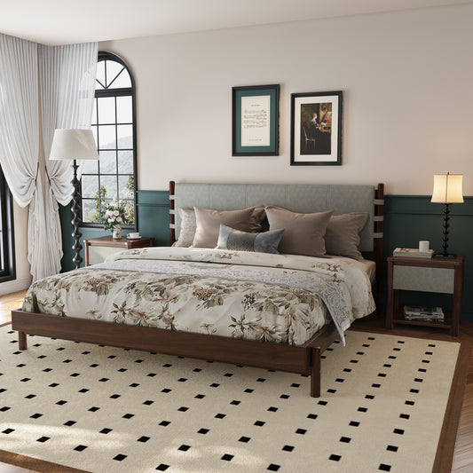 Modern King Bed Frame Set with 2 Nightstands, Light Gray Wood Platform Bed with Headboard and Matching Bedside Tables for Bedroom Bedroom Set