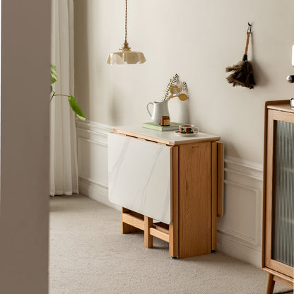 Natural Solid Oak Legs Extending Dining Table Rock Slab Top Extending Dining Table for 4-6 People Solid Wood Dining Table (Light Color)