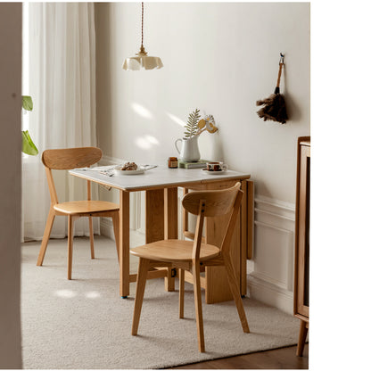 Natural Solid Oak Legs Extending Dining Table Rock Slab Top Extending Dining Table for 4-6 People Solid Wood Dining Table (Light Color)