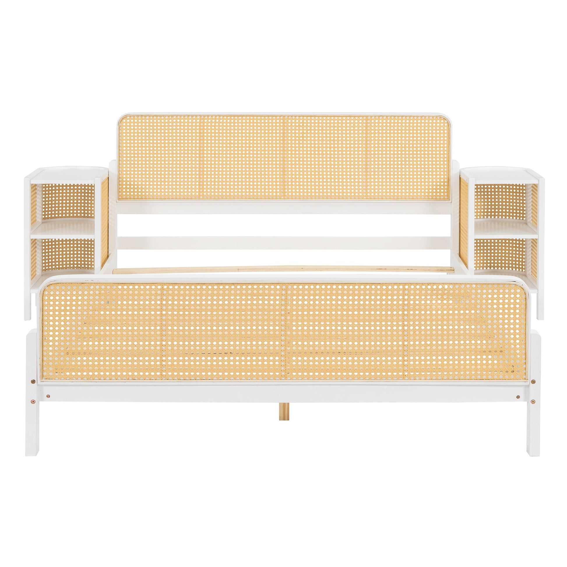 Lilly 3 Pieces Rattan Platform Full Size Bed With Nightstands (2) Set