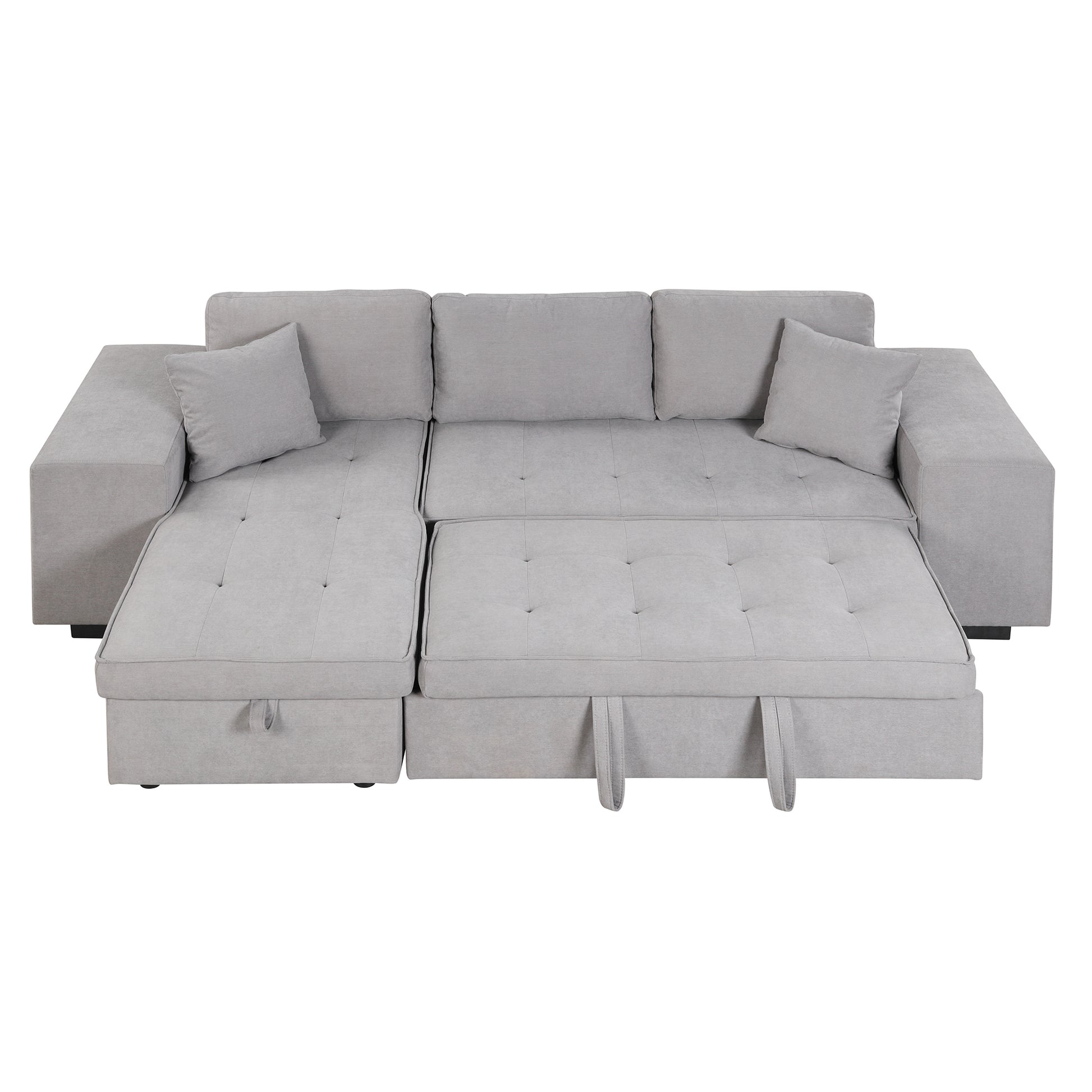 104.5 Pull Out Sleeper Sofa Reversible L-Shape 3 Seat Sectional Couch with Storage Chaise and 2 Stools for Living Room Furniture Set,Gray