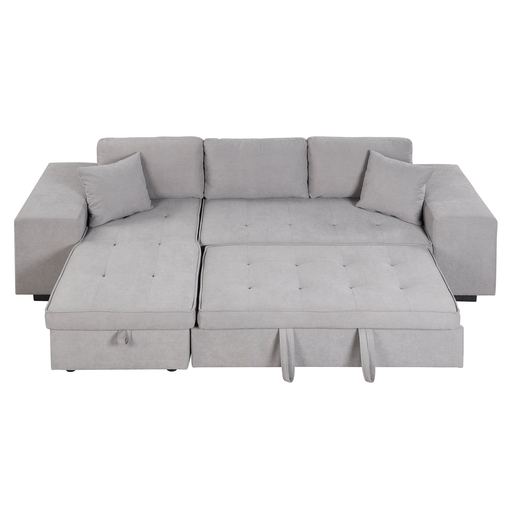 104.5 Pull Out Sleeper Sofa Reversible L-Shape 3 Seat Sectional Couch with Storage Chaise and 2 Stools for Living Room Furniture Set,Gray