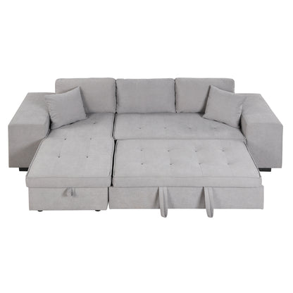 104.5 Pull Out Sleeper Sofa Reversible L-Shape 3 Seat Sectional Couch with Storage Chaise and 2 Stools for Living Room Furniture Set,Gray