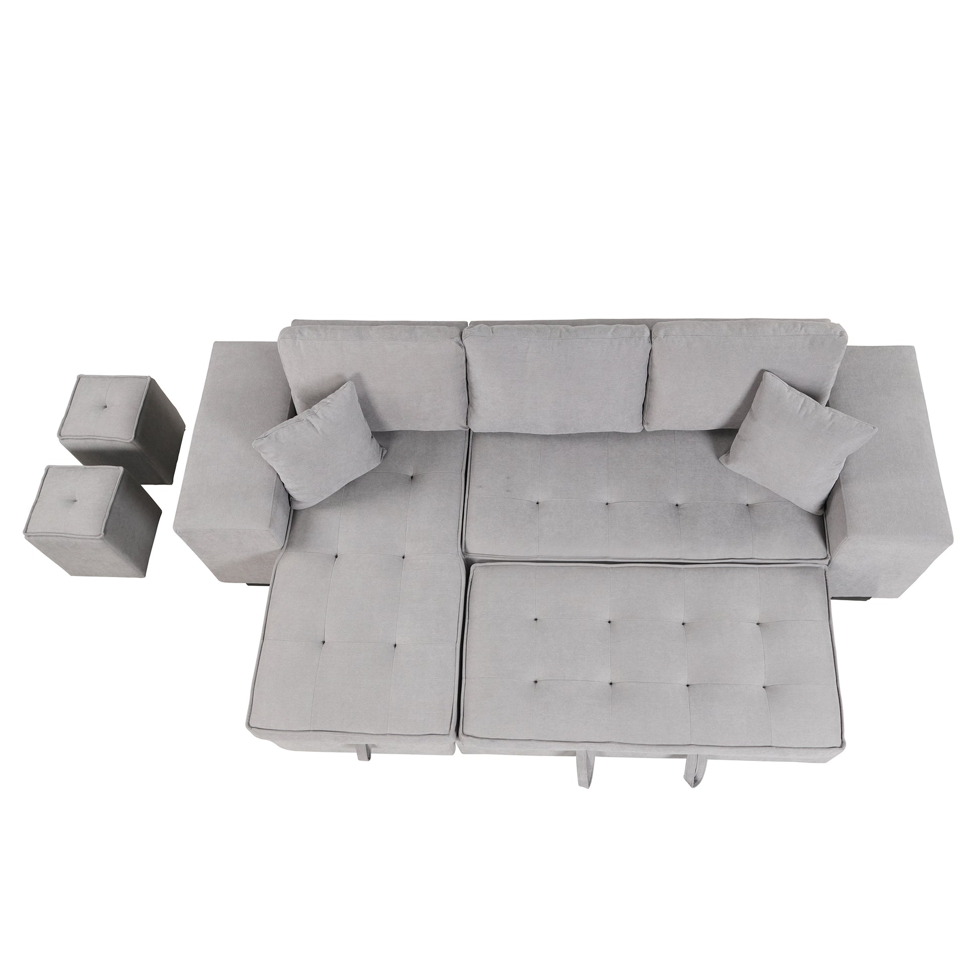 104.5 Pull Out Sleeper Sofa Reversible L-Shape 3 Seat Sectional Couch with Storage Chaise and 2 Stools for Living Room Furniture Set,Gray