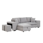 104.5 Pull Out Sleeper Sofa Reversible L-Shape 3 Seat Sectional Couch with Storage Chaise and 2 Stools for Living Room Furniture Set,Gray