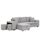 104.5 Pull Out Sleeper Sofa Reversible L-Shape 3 Seat Sectional Couch with Storage Chaise and 2 Stools for Living Room Furniture Set,Gray