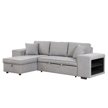 104.5 Pull Out Sleeper Sofa Reversible L-Shape 3 Seat Sectional Couch with Storage Chaise and 2 Stools for Living Room Furniture Set,Gray