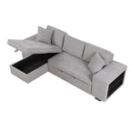104.5 Pull Out Sleeper Sofa Reversible L-Shape 3 Seat Sectional Couch with Storage Chaise and 2 Stools for Living Room Furniture Set,Gray