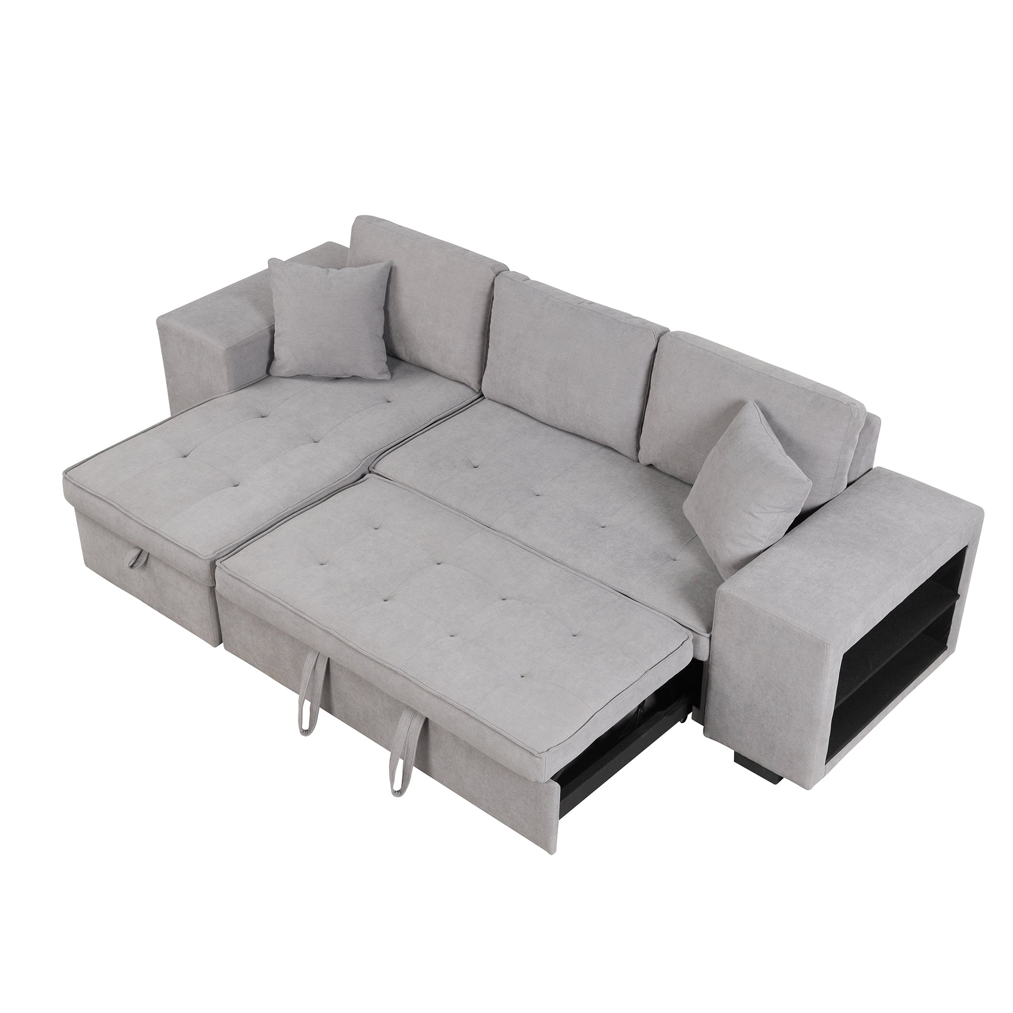 104.5 Pull Out Sleeper Sofa Reversible L-Shape 3 Seat Sectional Couch with Storage Chaise and 2 Stools for Living Room Furniture Set,Gray