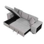 104.5 Pull Out Sleeper Sofa Reversible L-Shape 3 Seat Sectional Couch with Storage Chaise and 2 Stools for Living Room Furniture Set,Gray