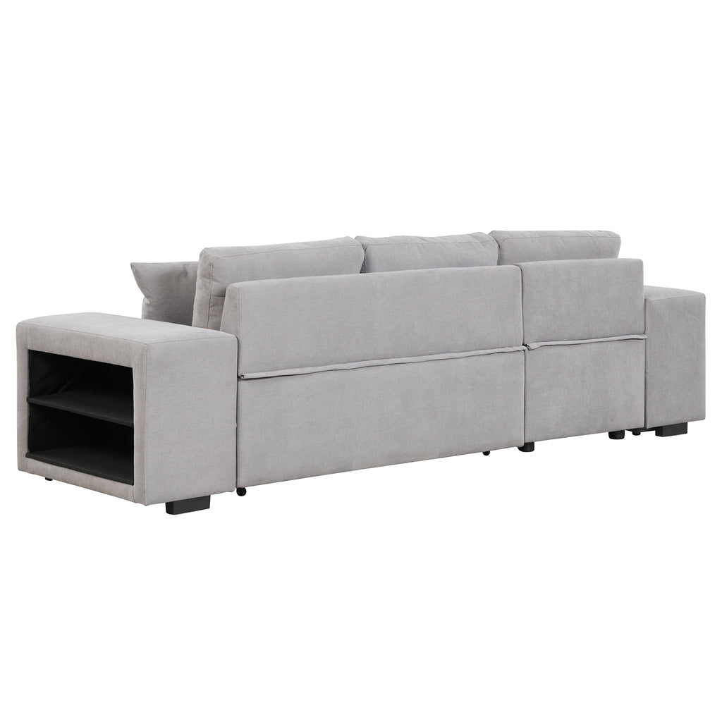 104.5 Pull Out Sleeper Sofa Reversible L-Shape 3 Seat Sectional Couch with Storage Chaise and 2 Stools for Living Room Furniture Set,Gray