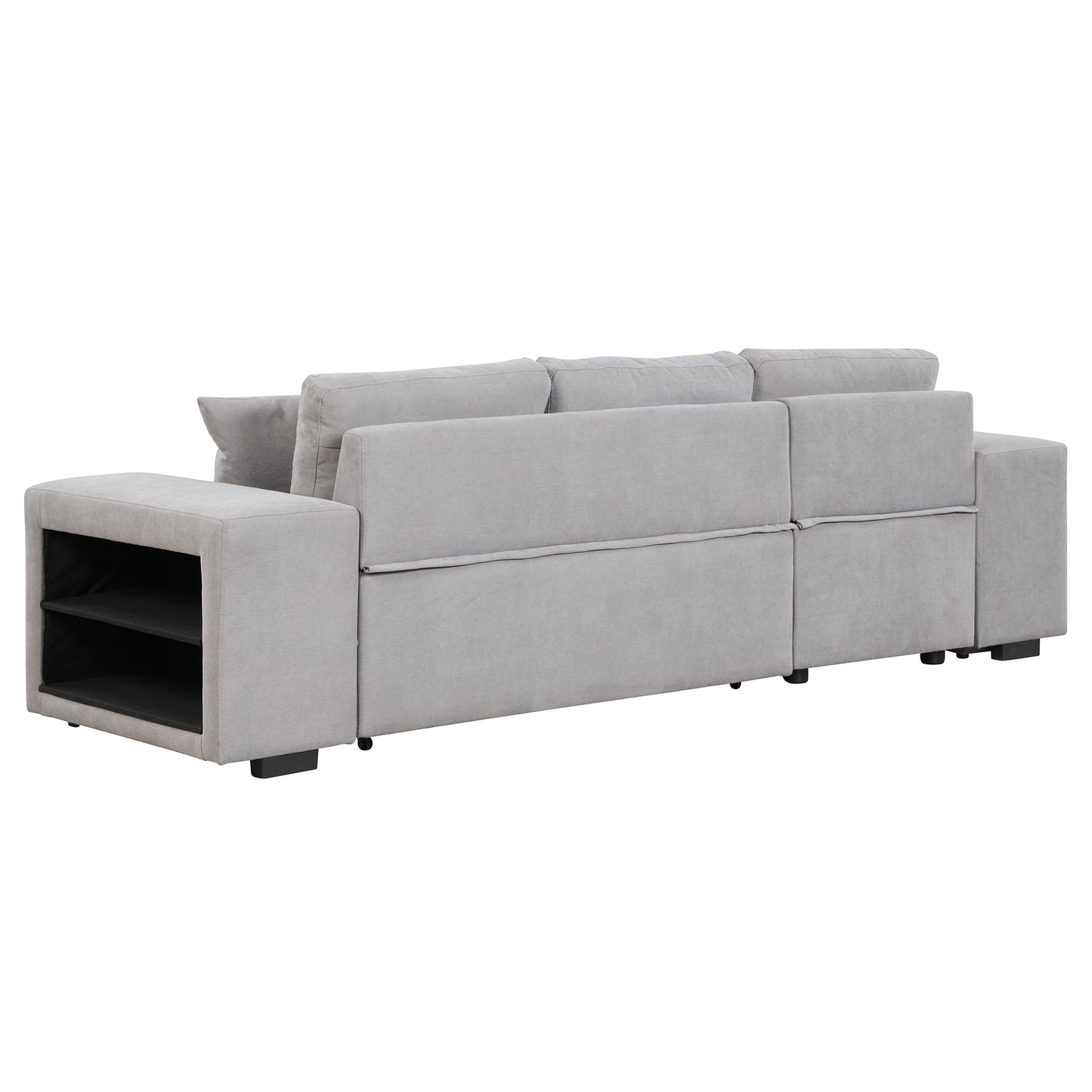 104.5 Pull Out Sleeper Sofa Reversible L-Shape 3 Seat Sectional Couch with Storage Chaise and 2 Stools for Living Room Furniture Set,Gray