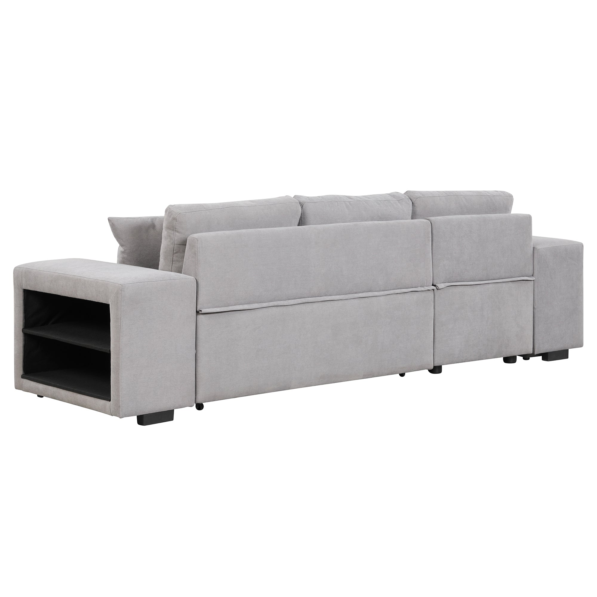 104.5 Pull Out Sleeper Sofa Reversible L-Shape 3 Seat Sectional Couch with Storage Chaise and 2 Stools for Living Room Furniture Set,Gray