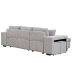 104.5 Pull Out Sleeper Sofa Reversible L-Shape 3 Seat Sectional Couch with Storage Chaise and 2 Stools for Living Room Furniture Set,Gray