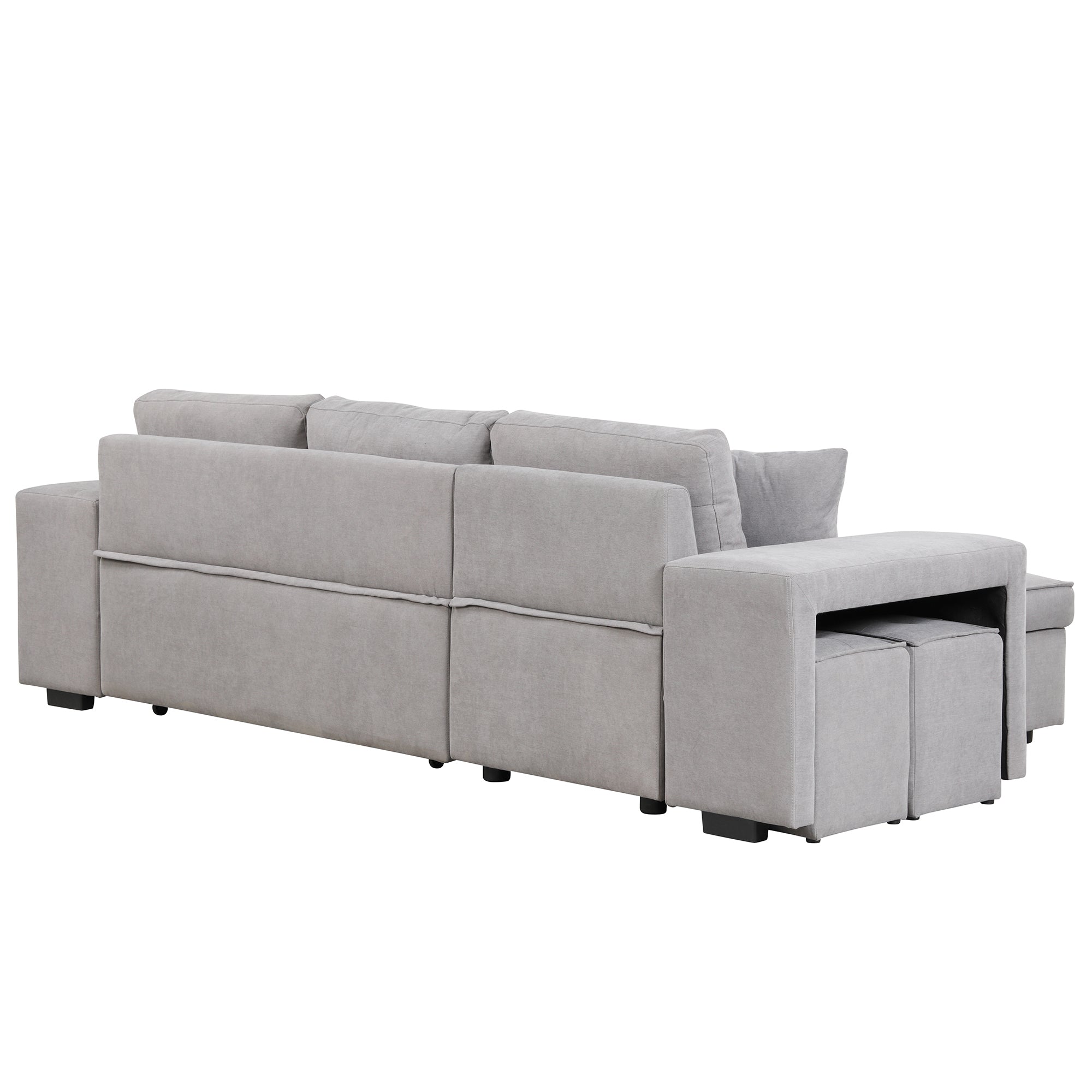 104.5 Pull Out Sleeper Sofa Reversible L-Shape 3 Seat Sectional Couch with Storage Chaise and 2 Stools for Living Room Furniture Set,Gray