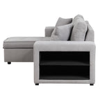 104.5 Pull Out Sleeper Sofa Reversible L-Shape 3 Seat Sectional Couch with Storage Chaise and 2 Stools for Living Room Furniture Set,Gray