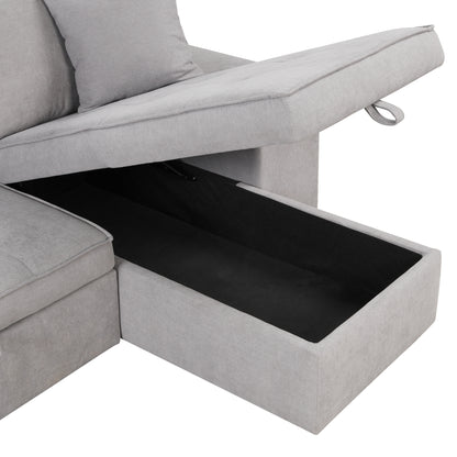 104.5 Pull Out Sleeper Sofa Reversible L-Shape 3 Seat Sectional Couch with Storage Chaise and 2 Stools for Living Room Furniture Set,Gray