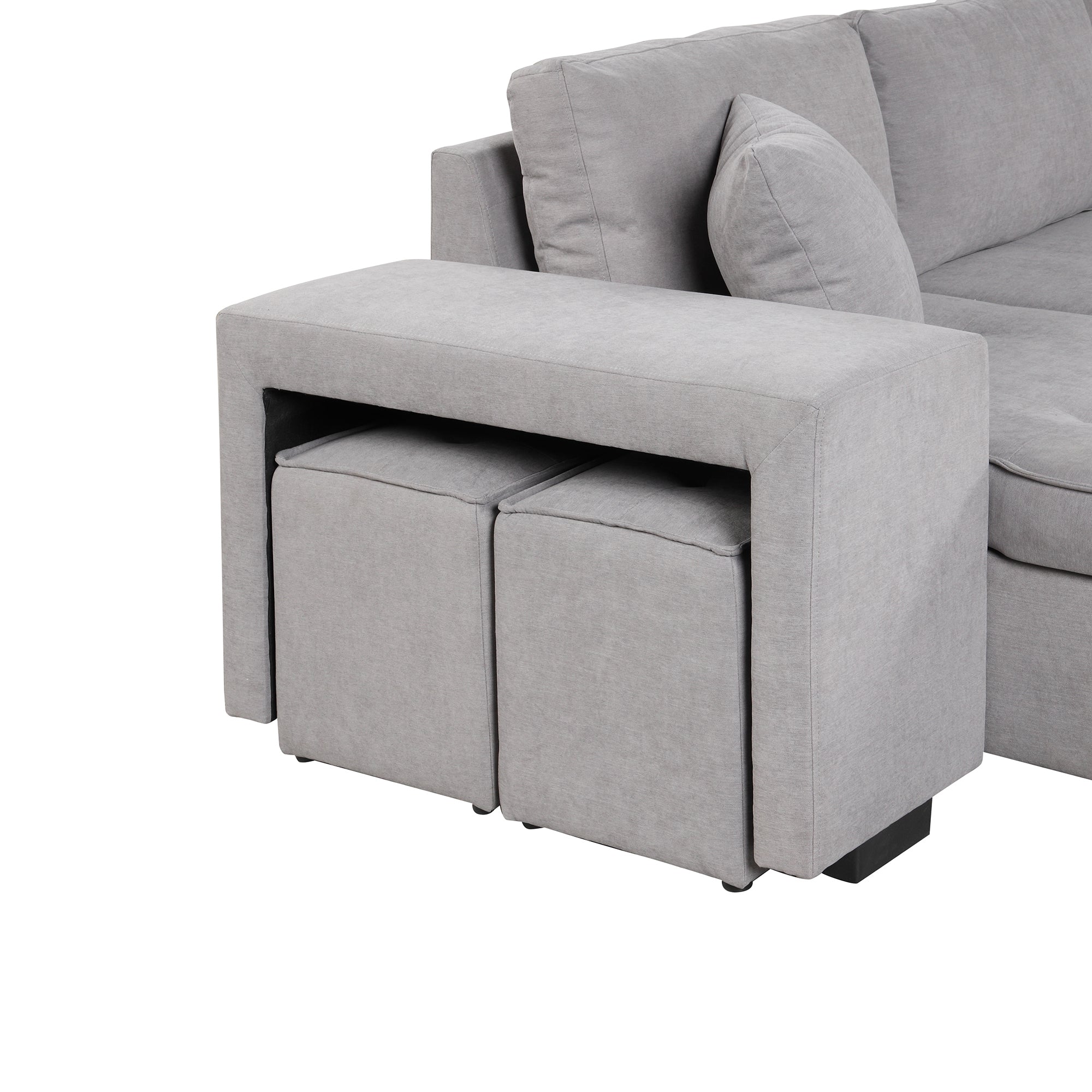 104.5 Pull Out Sleeper Sofa Reversible L-Shape 3 Seat Sectional Couch with Storage Chaise and 2 Stools for Living Room Furniture Set,Gray