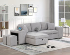 104.5 Pull Out Sleeper Sofa Reversible L-Shape 3 Seat Sectional Couch with Storage Chaise and 2 Stools for Living Room Furniture Set,Gray