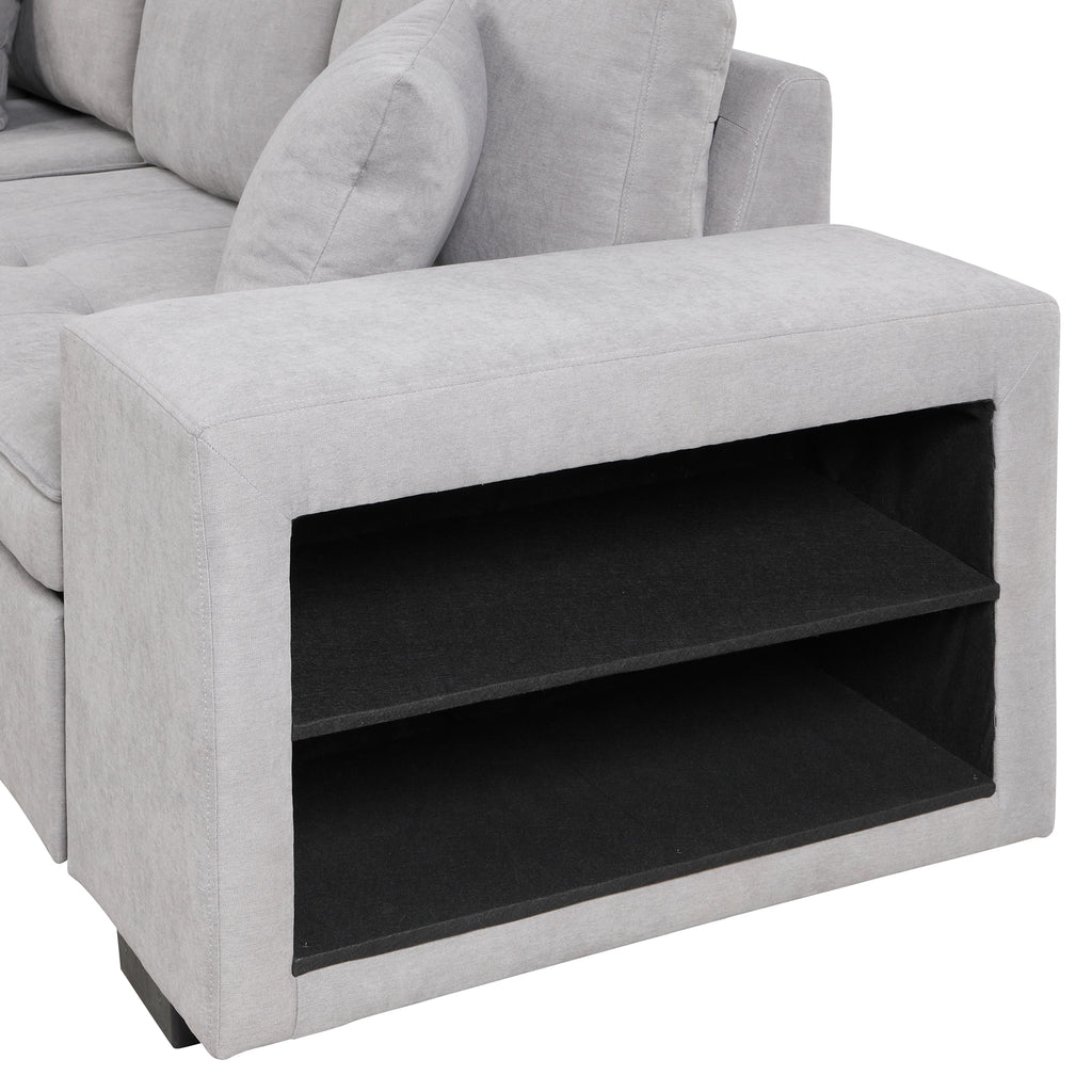 104.5 Pull Out Sleeper Sofa Reversible L-Shape 3 Seat Sectional Couch with Storage Chaise and 2 Stools for Living Room Furniture Set,Gray