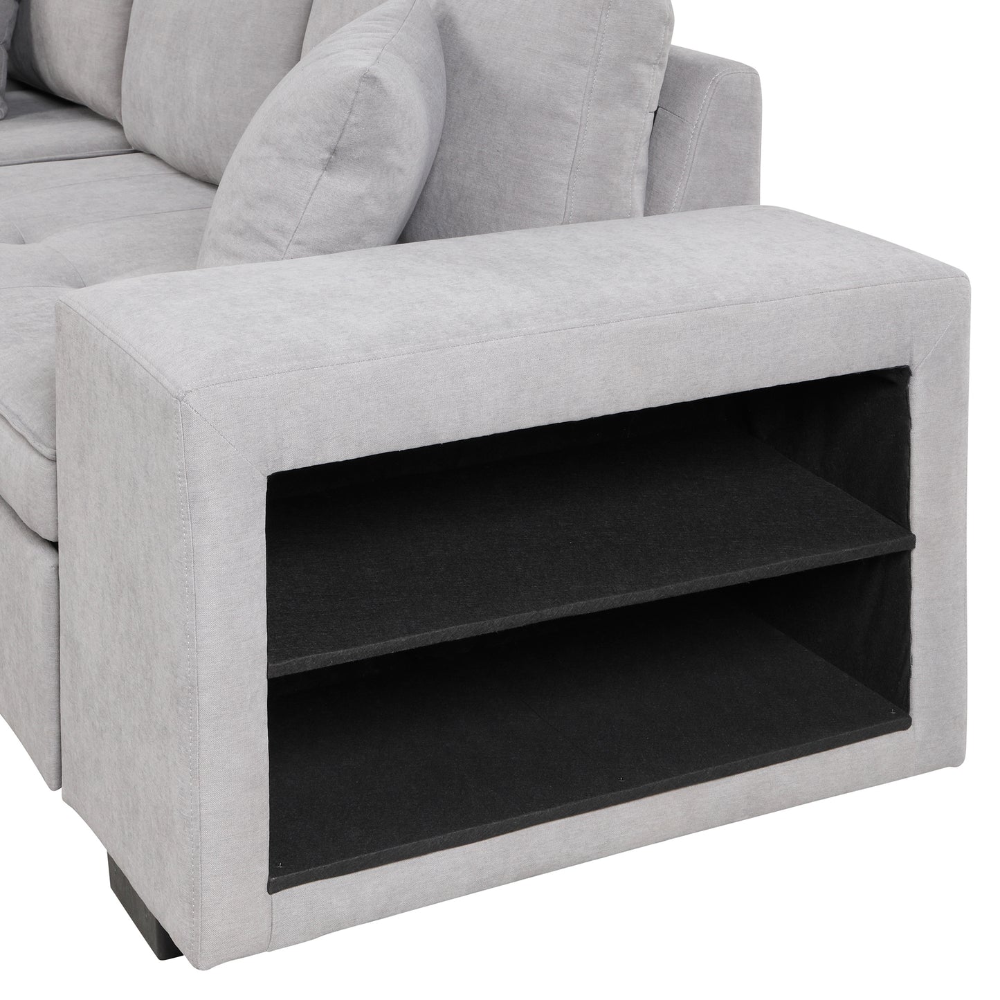 104.5 Pull Out Sleeper Sofa Reversible L-Shape 3 Seat Sectional Couch with Storage Chaise and 2 Stools for Living Room Furniture Set,Gray