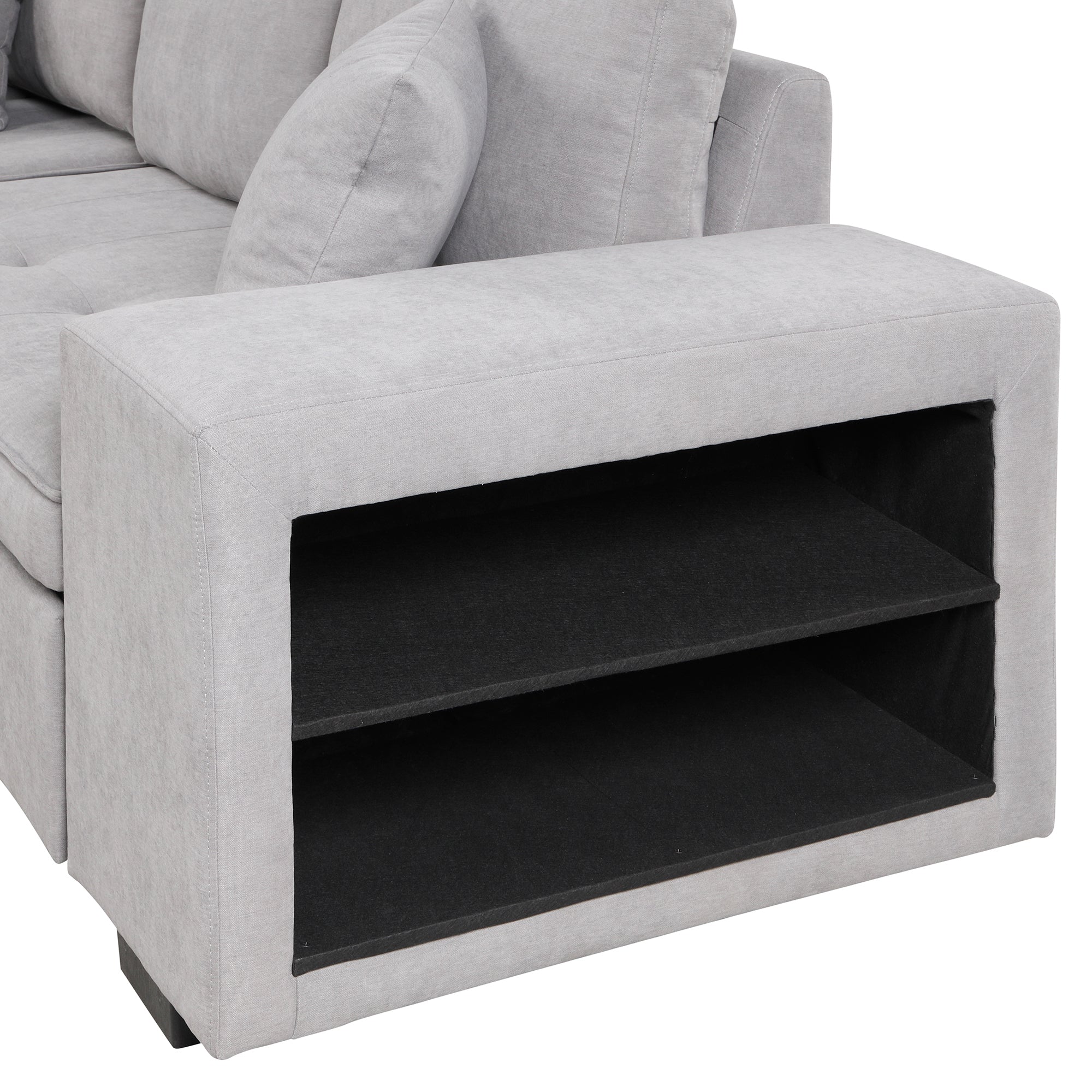 104.5 Pull Out Sleeper Sofa Reversible L-Shape 3 Seat Sectional Couch with Storage Chaise and 2 Stools for Living Room Furniture Set,Gray