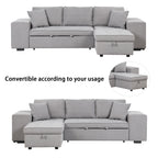 104.5 Pull Out Sleeper Sofa Reversible L-Shape 3 Seat Sectional Couch with Storage Chaise and 2 Stools for Living Room Furniture Set,Gray