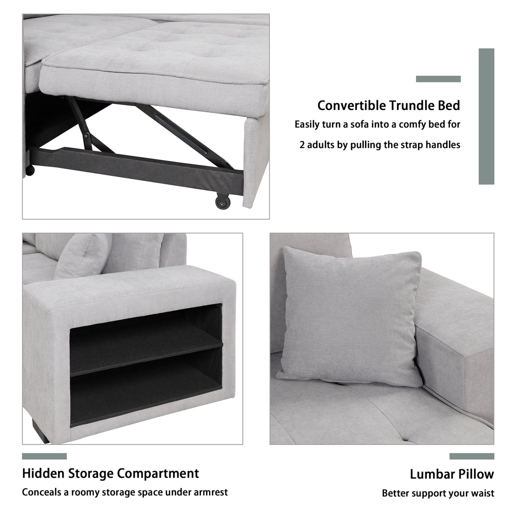 104.5 Pull Out Sleeper Sofa Reversible L-Shape 3 Seat Sectional Couch with Storage Chaise and 2 Stools for Living Room Furniture Set,Gray