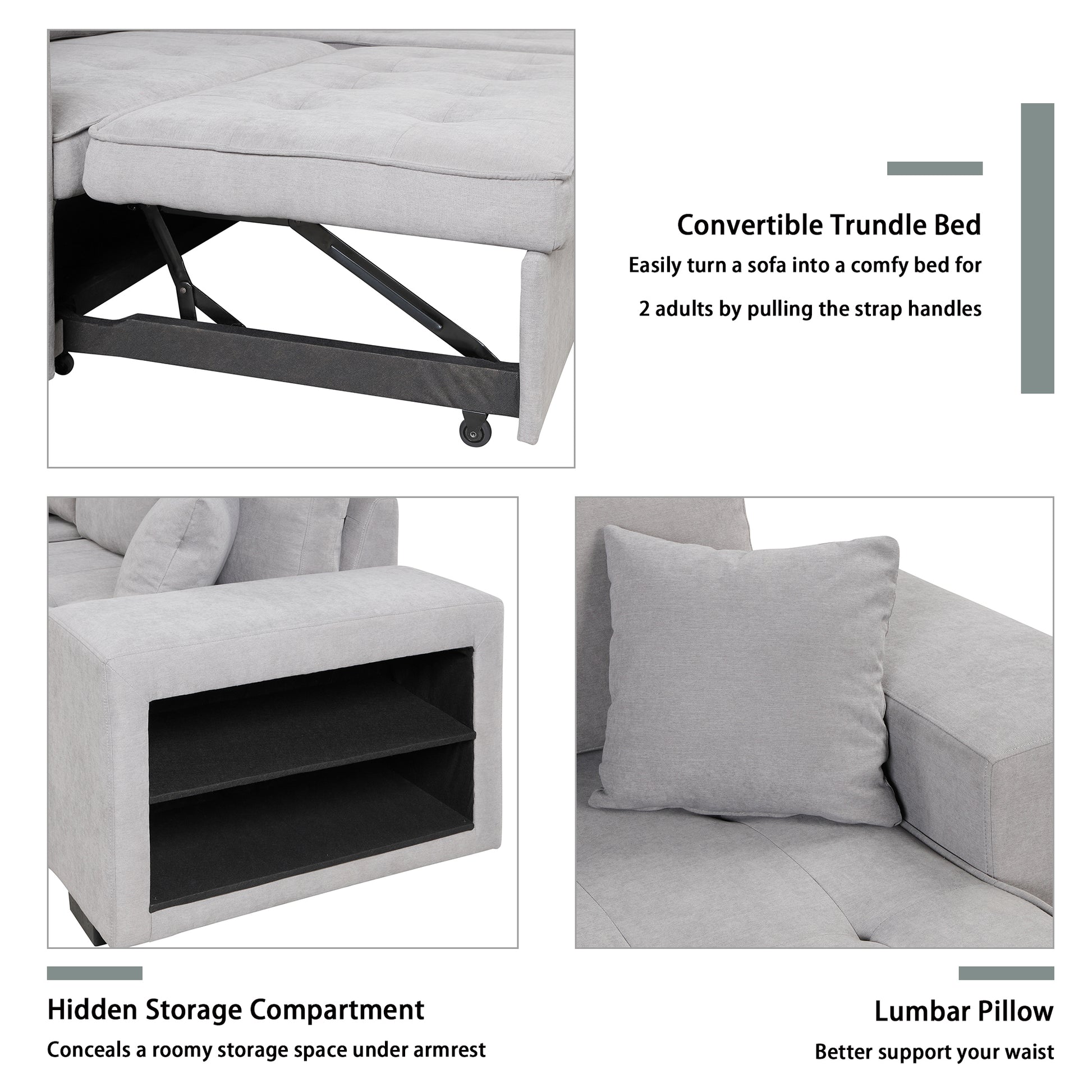 104.5 Pull Out Sleeper Sofa Reversible L-Shape 3 Seat Sectional Couch with Storage Chaise and 2 Stools for Living Room Furniture Set,Gray