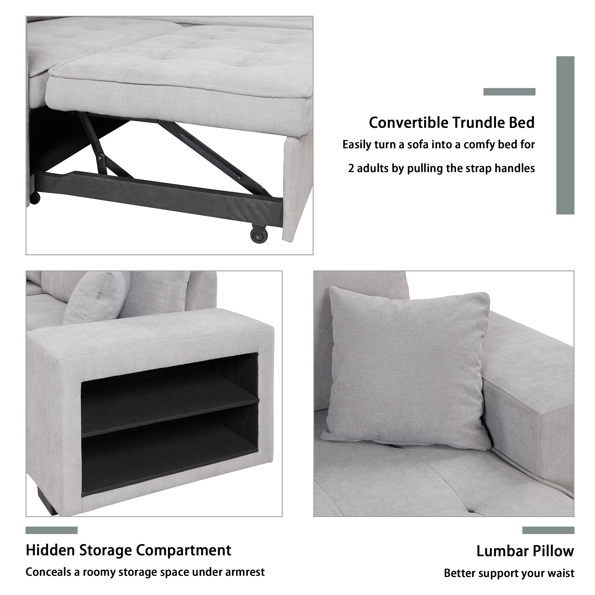 104.5 Pull Out Sleeper Sofa Reversible L-Shape 3 Seat Sectional Couch with Storage Chaise and 2 Stools for Living Room Furniture Set,Gray