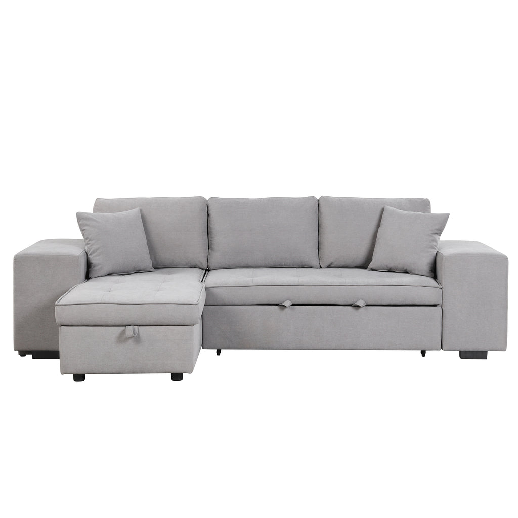104.5 Pull Out Sleeper Sofa Reversible L-Shape 3 Seat Sectional Couch with Storage Chaise and 2 Stools for Living Room Furniture Set,Gray