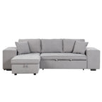104.5 Pull Out Sleeper Sofa Reversible L-Shape 3 Seat Sectional Couch with Storage Chaise and 2 Stools for Living Room Furniture Set,Gray
