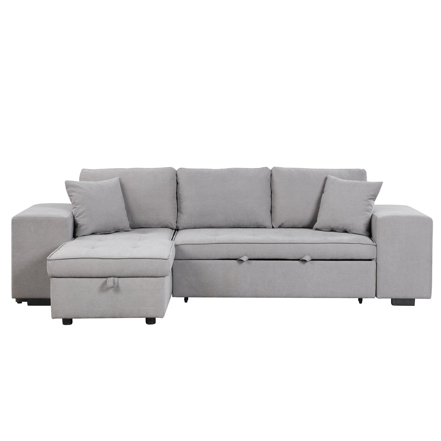 104.5 Pull Out Sleeper Sofa Reversible L-Shape 3 Seat Sectional Couch with Storage Chaise and 2 Stools for Living Room Furniture Set,Gray