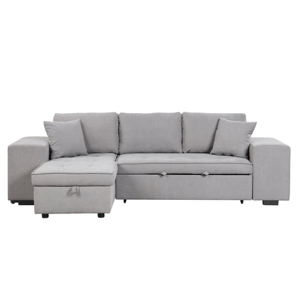 104.5 Pull Out Sleeper Sofa Reversible L-Shape 3 Seat Sectional Couch with Storage Chaise and 2 Stools for Living Room Furniture Set,Gray