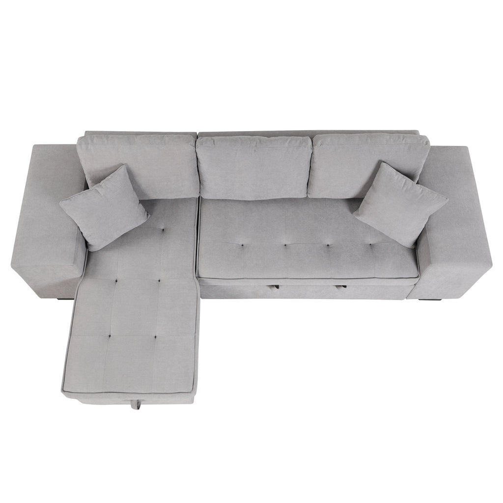 104.5 Pull Out Sleeper Sofa Reversible L-Shape 3 Seat Sectional Couch with Storage Chaise and 2 Stools for Living Room Furniture Set,Gray