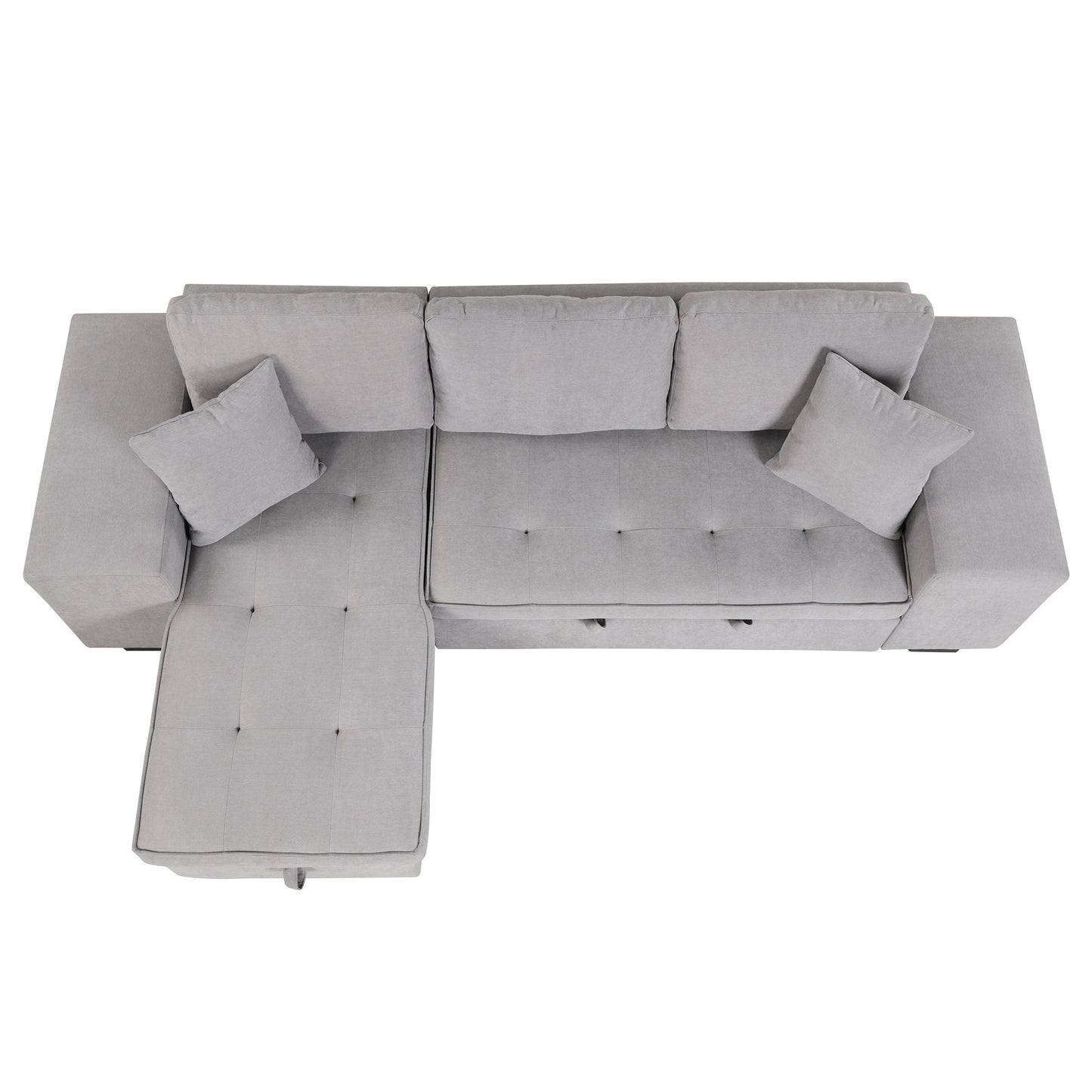104.5 Pull Out Sleeper Sofa Reversible L-Shape 3 Seat Sectional Couch with Storage Chaise and 2 Stools for Living Room Furniture Set,Gray