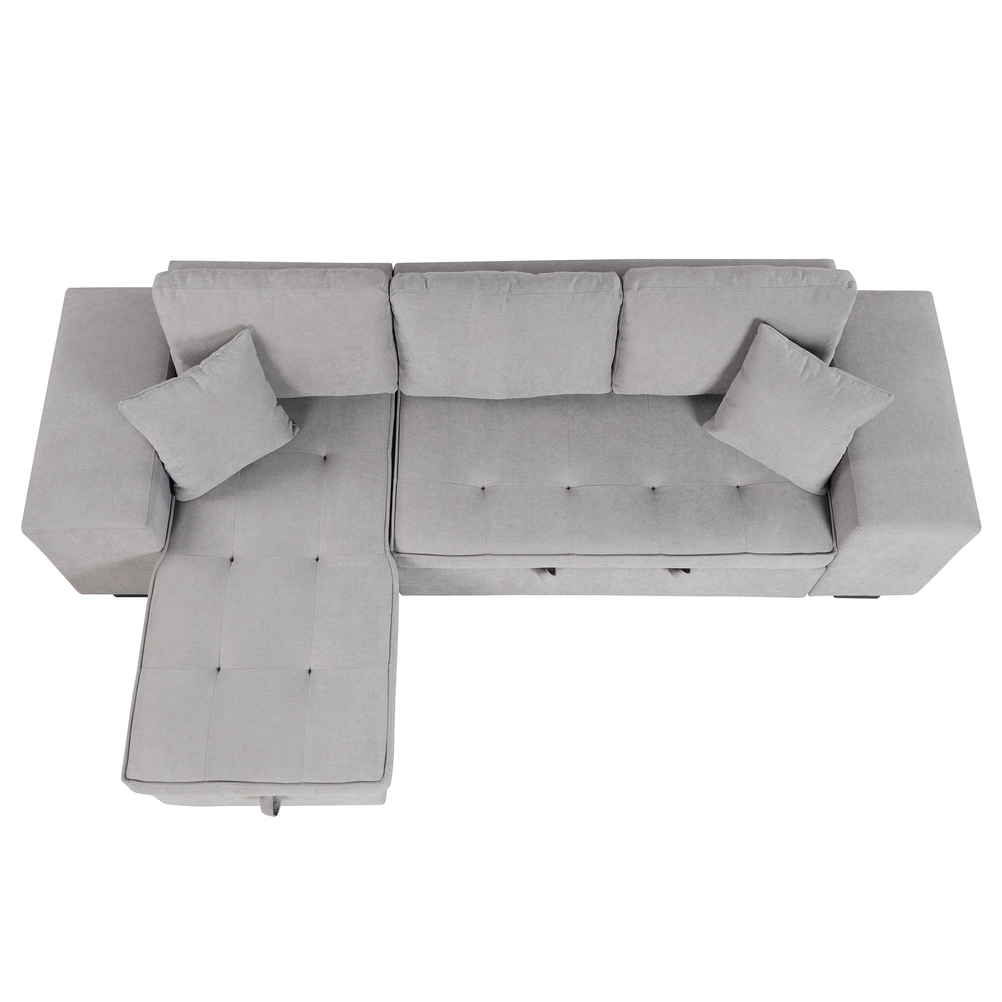 104.5 Pull Out Sleeper Sofa Reversible L-Shape 3 Seat Sectional Couch with Storage Chaise and 2 Stools for Living Room Furniture Set,Gray