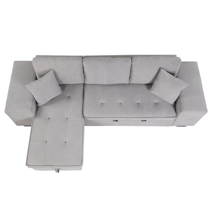 104.5 Pull Out Sleeper Sofa Reversible L-Shape 3 Seat Sectional Couch with Storage Chaise and 2 Stools for Living Room Furniture Set,Gray