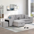 104.5 Pull Out Sleeper Sofa Reversible L-Shape 3 Seat Sectional Couch with Storage Chaise and 2 Stools for Living Room Furniture Set,Gray