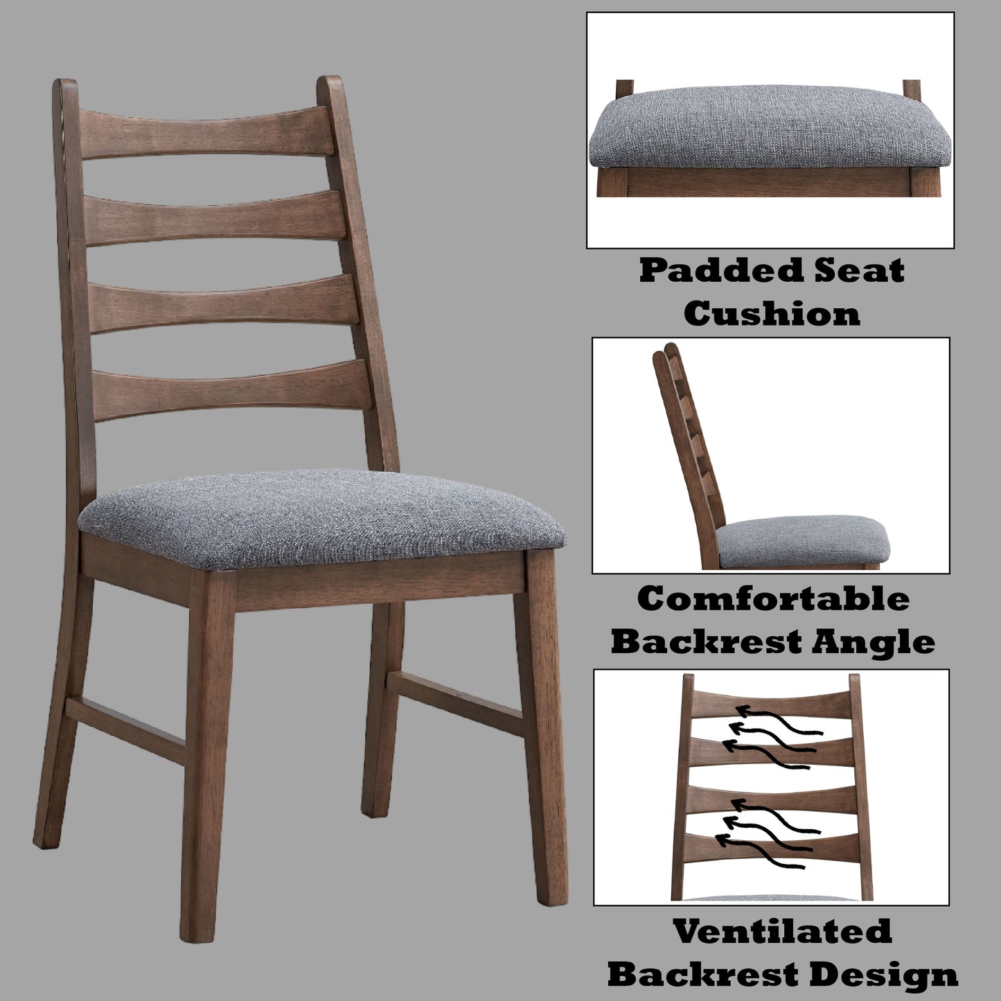 Mayah Dark Gray Linen & Walnut Finish Side Chair (Set of 2)