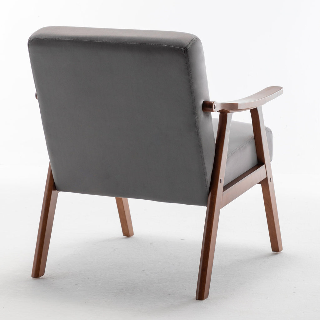 Elegant Mid-Century Modern Grey Velvet Accent Chair.