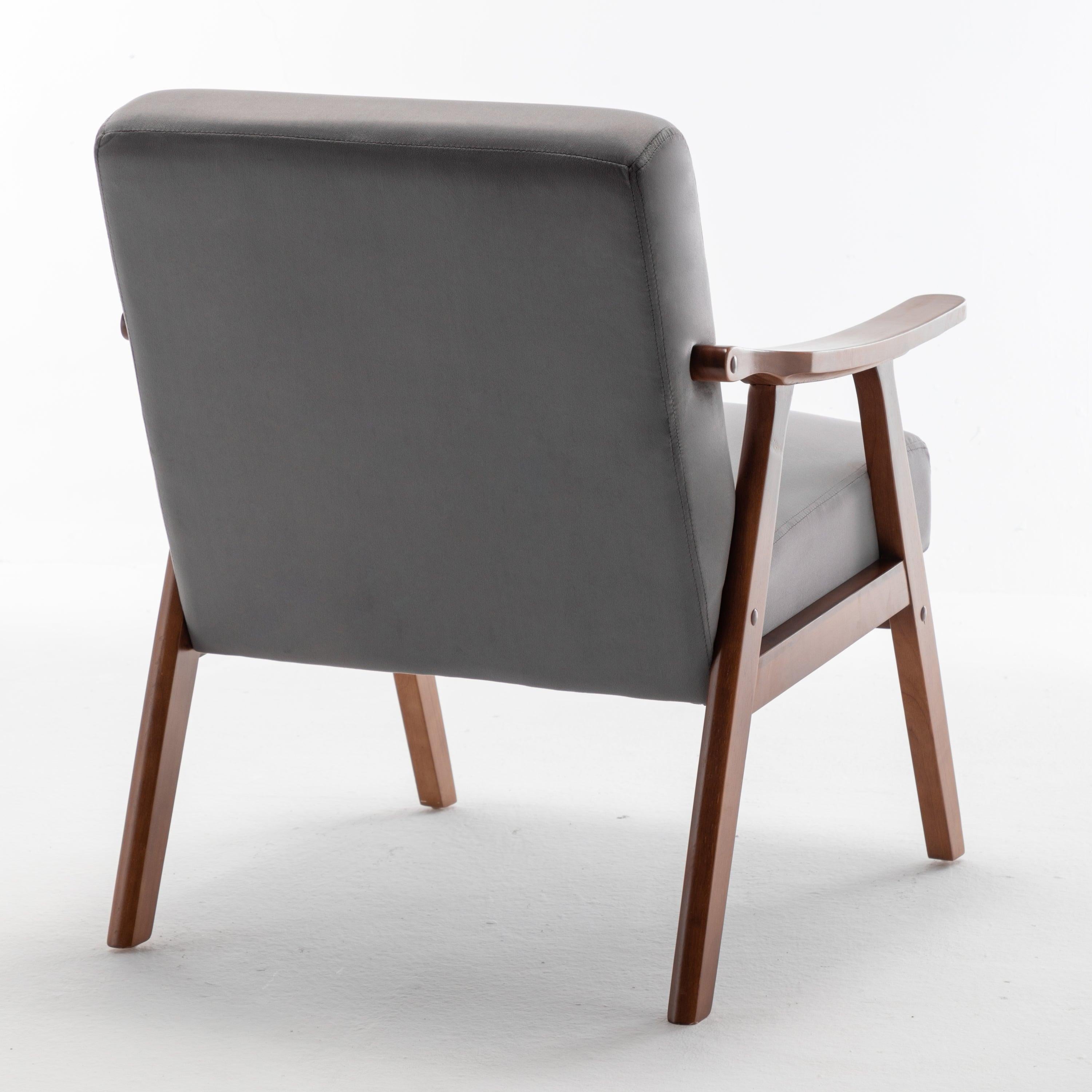 Elegant Mid-Century Modern Grey Velvet Accent Chair.