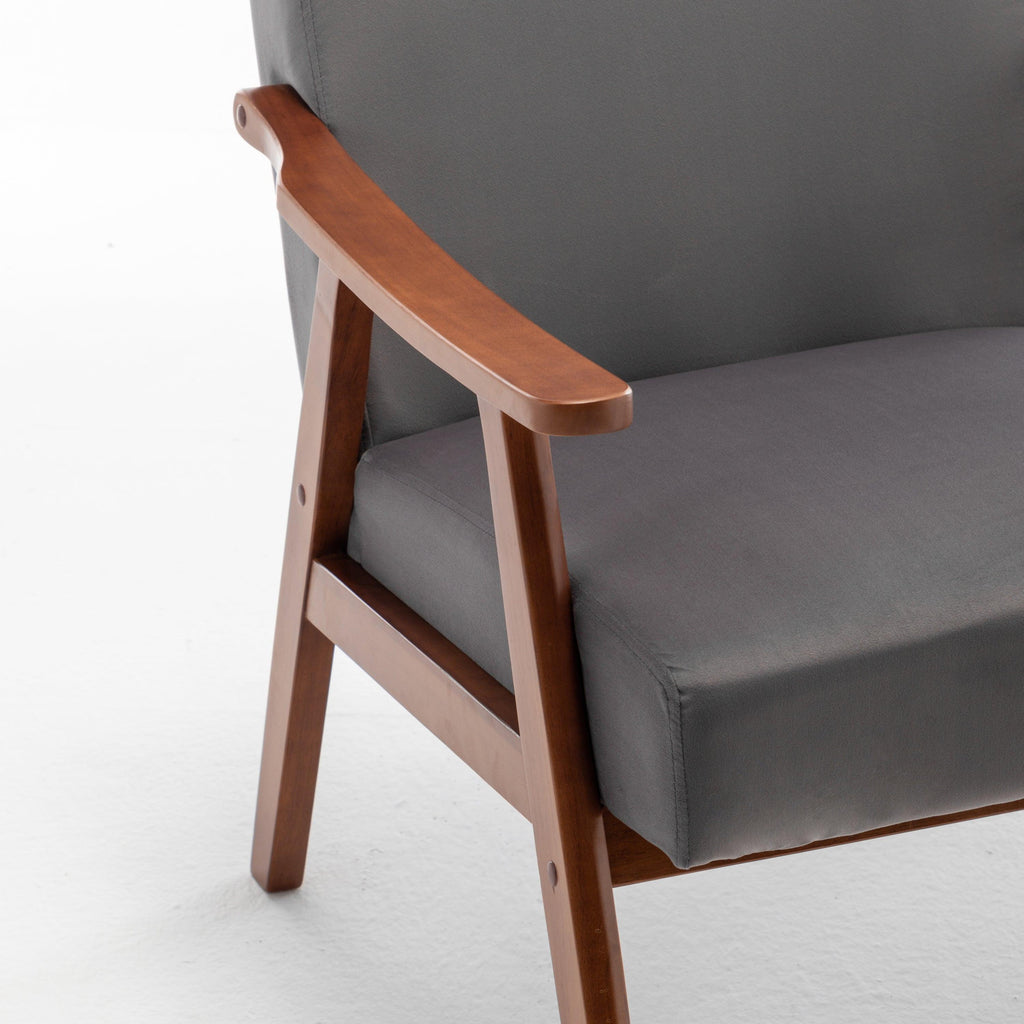 Elegant Mid-Century Modern Grey Velvet Accent Chair.