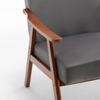 Elegant Mid-Century Modern Grey Velvet Accent Chair.