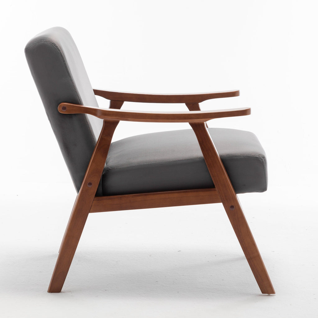 Elegant Mid-Century Modern Grey Velvet Accent Chair.