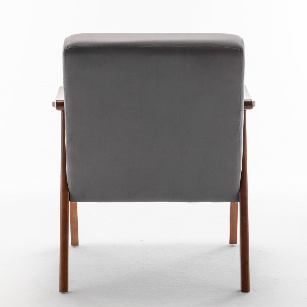 Elegant Mid-Century Modern Grey Velvet Accent Chair.