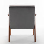 Elegant Mid-Century Modern Grey Velvet Accent Chair.