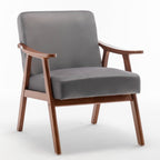 Elegant Mid-Century Modern Grey Velvet Accent Chair.