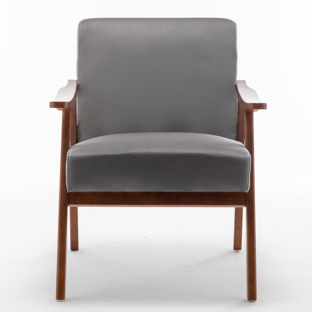 Elegant Mid-Century Modern Grey Velvet Accent Chair.