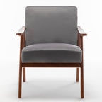 Elegant Mid-Century Modern Grey Velvet Accent Chair.